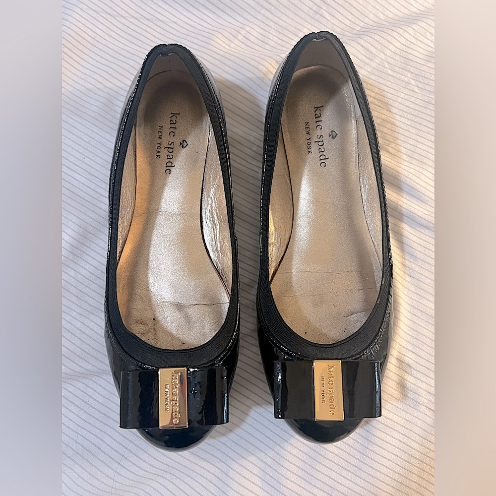 Kate Spade New York Black Patent Leather Ballet Flat Women’s Shoe Sz.6.5 Gold